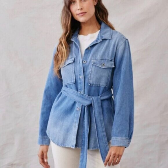 Bella Dahl Ava Flap belted ombre denim jacket - Picture 1 of 9
